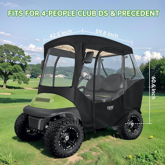 10L0L 600D Golf Cart 2 Passenger Driving Enclosure for Club Car DS & Precedent, 4-Sided Clear Window Rain Snow Golf Cart Cover All Weather Waterproof Windproof