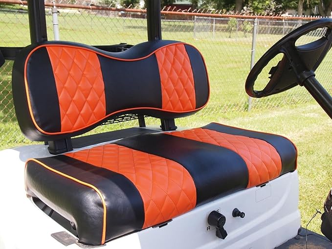 Huskey Golf Cart Front Rear Seat Covers for Club Car Precedent 2004+ Models, Custom Fit, Black/Orange Diamond Stitching, Marine Grade Vinyl Material,Staple On