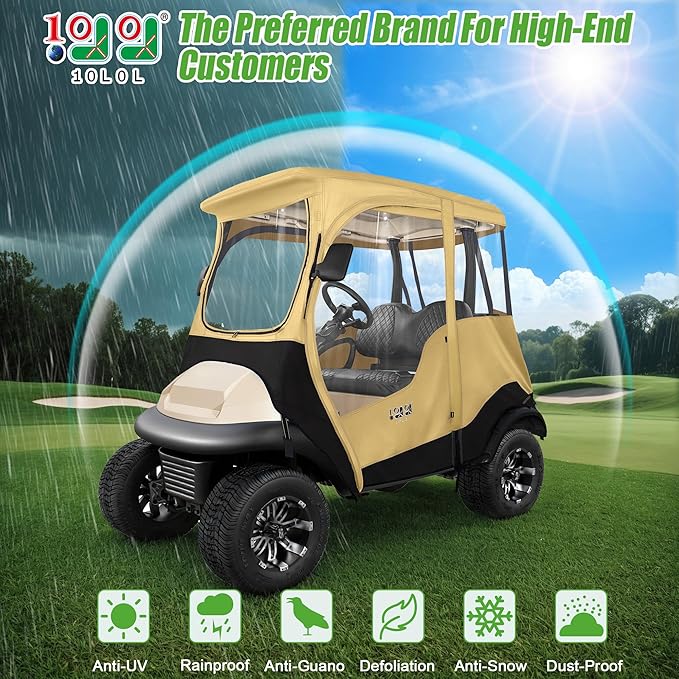 10L0L 2 Passenger Golf Cart Driving Enclosure for Club Car Precedent/Onward/Tempo, 4-Sided Clear Window 600D Rain Cover All Weather Windproof Waterproof