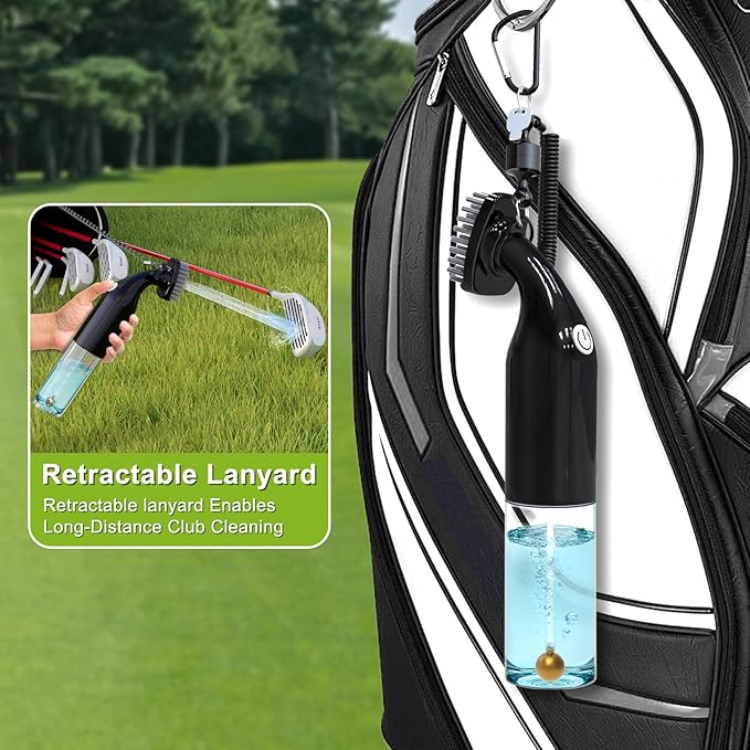 Electric Golf Club Cleaner Brush: AA Battery Powered for Effortless Cleaning - Golf Club Brush for Golf Accessories - Holds 5oz Water - Magnetic Clip - Golf Gifts for Golfer Men