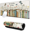 Just a Girl Who Loves Books Large Gaming Desk Mat,Rubber Non-Slip Floral and Butterfly Mouse Pad,31.5x11.8x0.12in Extended Book Mousepad,Game Lover Mice Pads Gifts,Office Home Deskmat Decor