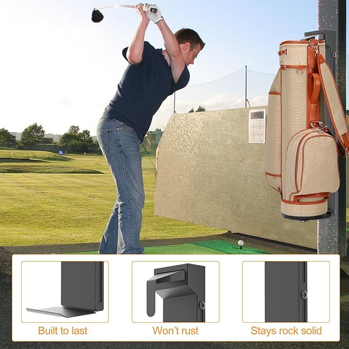 Tour-Grade Wall Mount Golf Bag Holder - Forged Wall Mounted Golf Bag Storage Rack, Premium Sleek Design for Garage/Man Cave