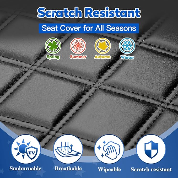 NOKINS Golf Cart Front&Rear Seat Covers Kit, Front Seat Covers Fits Club Car Precedent/Tempo/Onward Premium Seat Cushion, Rear Seat Covers Fits Aftermarket Standard Cushion (Black&Black Stitch)