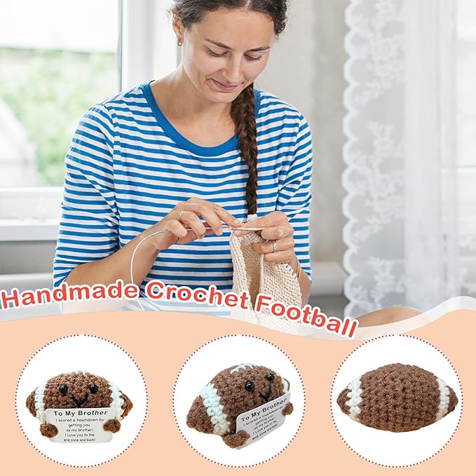 Mini Handmade Crochet Football Birthday Gift for Brother, Emotional Support Football Inspirational Gift for Brother