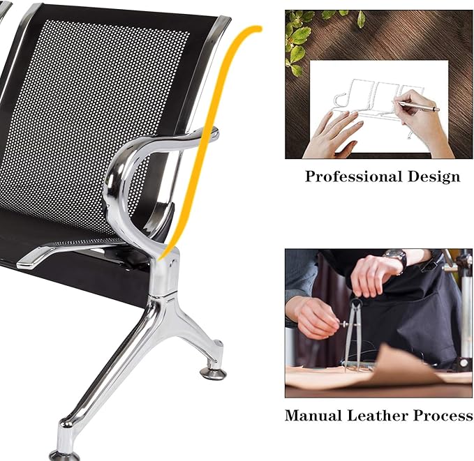 3-Seat Waiting Room Chairs - Waiting Room Bench with Arms Airport Reception Bench Guest Reception Chairs Lobby Bench Waiting Area for Airport Market Bank Hospital School Barbersho, Black