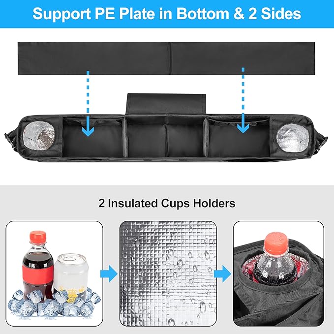 Golf Cart Front Storage Basket with Insulated Cup Holders, No-Drilling Dash Tray Organizer Compatible with EZGO, Club Car, Kandi Electirc Golf Cart, Golf Cart Storage Organizer