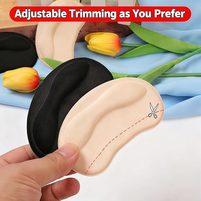 6 Pairs Heel Pads Cushion Inserts for Loose Shoes, Heel Grips & Liners for Men Women – Protectors Against Blisters, Heel Pain, Slipping & Friction(Black)