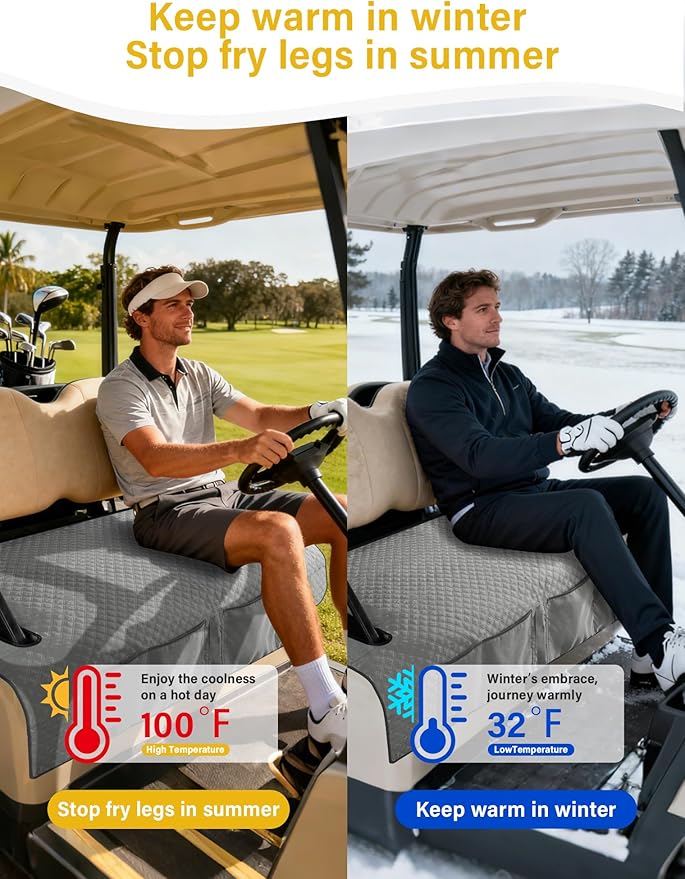 Golf Cart Seat Covers,Golf Cart Seat Towel Blanket with 4 Front Pockets & Nonskid Bottom Fits for EZGO, Yamaha, Club Car and More 2 Person Seats Golf Carts (Charcoal Gray, Ezgo)