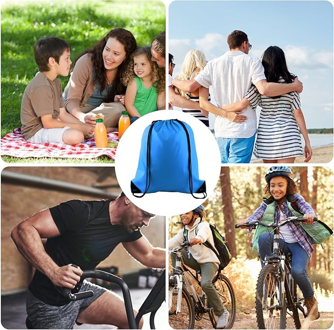 KUUQA 25Pcs Drawstring Backpack Bags Bulk Light Blue Drawstring Bag Foldable Gym Bag Sport Cinch Sack String Backpack Storage Bags for Women Men Shopping Gym Travel Sports