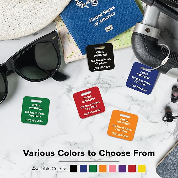 Custom Luggage Tags, Personalized Name Address for Suitcases,Backpack, Handbag, Travel Equipment Tag, 2x2 Inches, Acrylic Heavy Duty Waterproof, Made in The USA by My Sign Center- Blue
