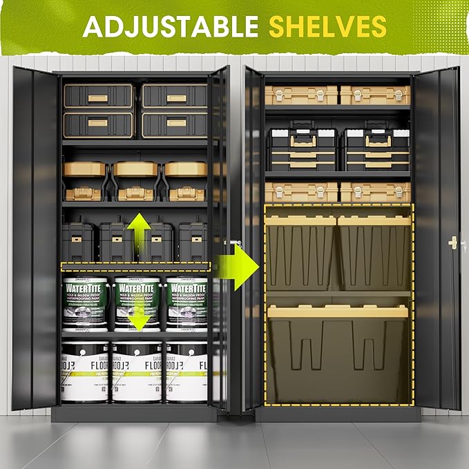 Greenvelly Metal Lockable Storage Cabinet, 72” Tall Storage Cabinet with 2 Doors and 4 Adjustable Shelves for Office, Home, Garage, Pantry (Assembly Required, 18”D, Black)