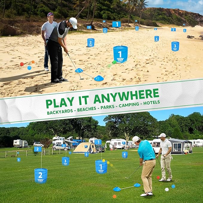 TOY Life Golf Game Set, 9 Holes Backyard Golf Bucket Game for Adults Family Kids, with Balls and Flag, Outdoor Indoor Backyard Practice Game for Beach, Yard, Camping and Lawn