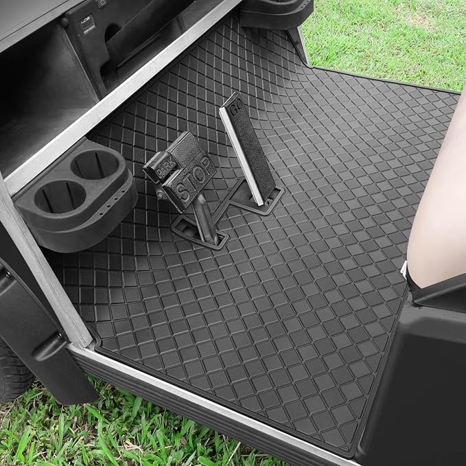 Golf Cart Floor Liner Mat 8mm Thick Rubber Full Coverage Fit for Club Car DS 1982-2013 / Villager 1982-2018 Carts Heavy-Duty Non-Slip Front Feet Mats Replacement Easy to Clean - Black Trim