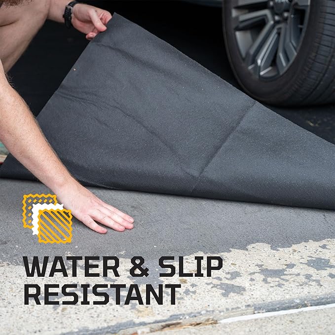 AutoFloorGuard AFG8018 17 Foot x 7.3 Foot Golf Cart Medium Size Garage Carpet Containment Mat with Stay-Put Corners and Anti-Slip Backing, Black