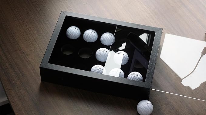 Golf Balls Display Case for 15 Balls, Wooden Case with Acrylic Dust UV Cover, Wall Mount and Freestanding Shadow Box for Glofball Collector Memorabilia Autograph Balls