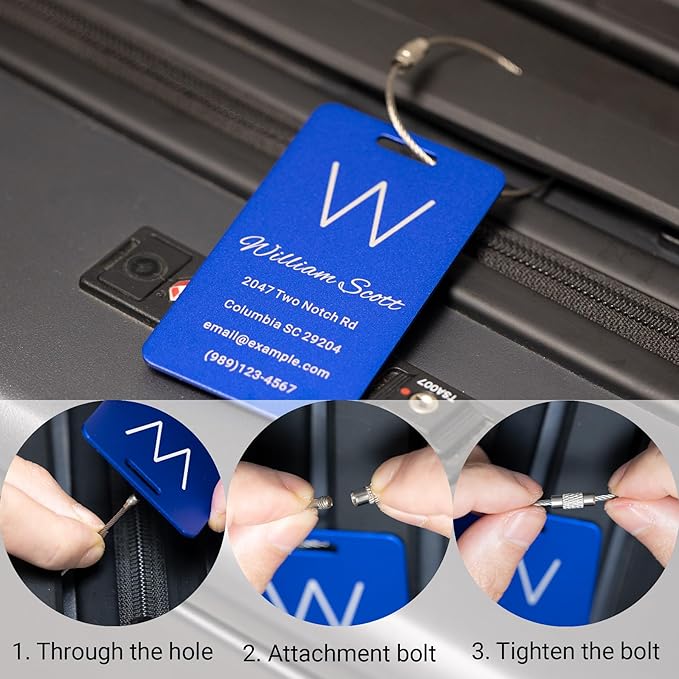 Personalized Luggage Tags for Suitcases Custom Metal Name Tags for Backpacks Bags Travel - Vertical (Gold)