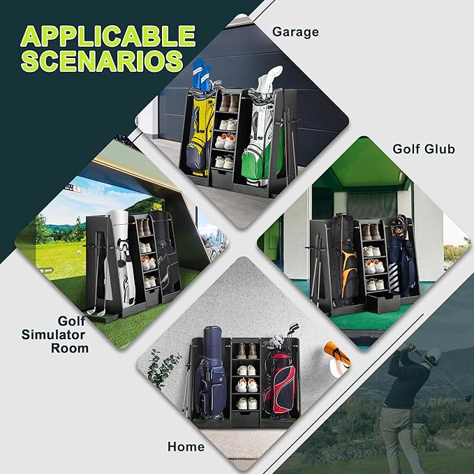 Wooden Golf Bag Organizer for Garage with Drawers, 2 Golf Bag Holder with Club Holders On Side for Car Garage Club Shed Basement, Gray