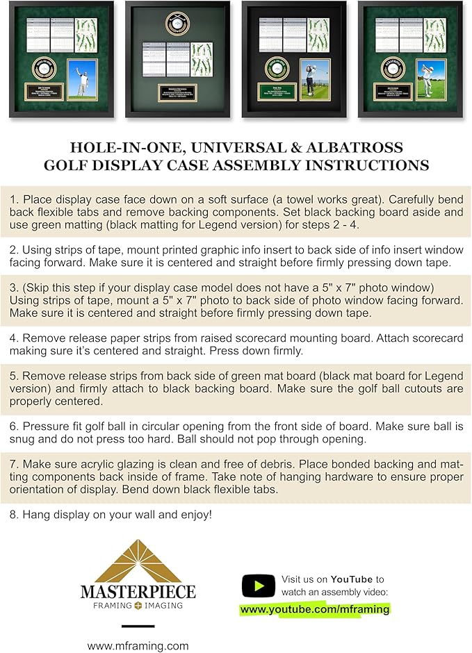 Hole-in-One Golf Display Case Frame, 3 or 4 Components for Ball, Scorecard, Photo & Printed Graphic Info Insert (Legend, 4 Components)