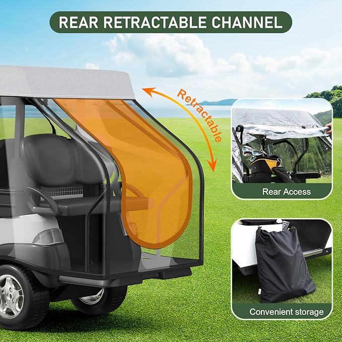 Rosefray Golf Cart Enclosure - 2+2 Drivable Rain Cover for Short Roof 58" EZGO, Club Car - Durable Door Zipper, 4-Sided Clear Windows (4 Seater)