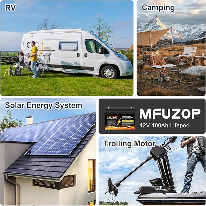 12V 100Ah LiFePO4 Lithium Battery, Built-in 100A BMS, Max. 20000+ Deep Cycles, Rechargeable Lithium Battery for RV, Solar System, Marine, Trailer, Home Energy Storage（Group 31）