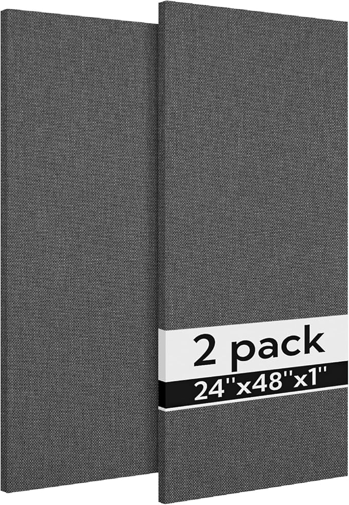 Olanglab Acoustic Panels 2 Pack, 48''x24'' Large Sound Panels, Fabric Wrapped Sound Proof Foam Panels for Walls, Sound Absorbing Panels for Recording Studio Acoustical Treatments (Dark Gray)