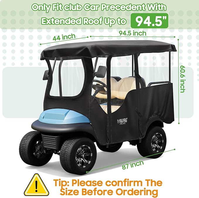 10L0L 4 Passenger Golf Cart Enclosure for Club Car Precedent/Onward/Tempo -94.5'' Extended Roof with Security Side Mirror Openings,600D Waterproof Portable Golf Cart Rain Cover Driving Enclosure