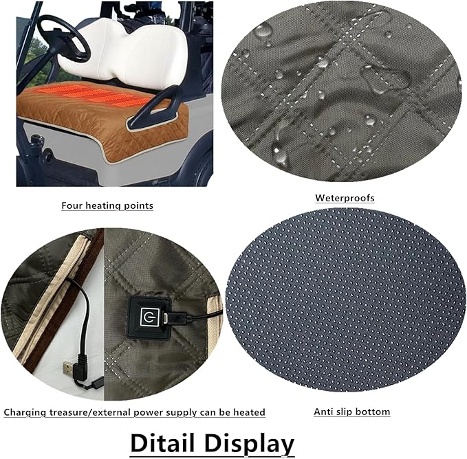 Golf Cart Heater, Heated Golf Cart Seat Cover - USB Powered 4-Zone Warming Pad & Electric Blanket for Golf Carts, 3-Temperature Settings with Portable Foldable Design (Grey)