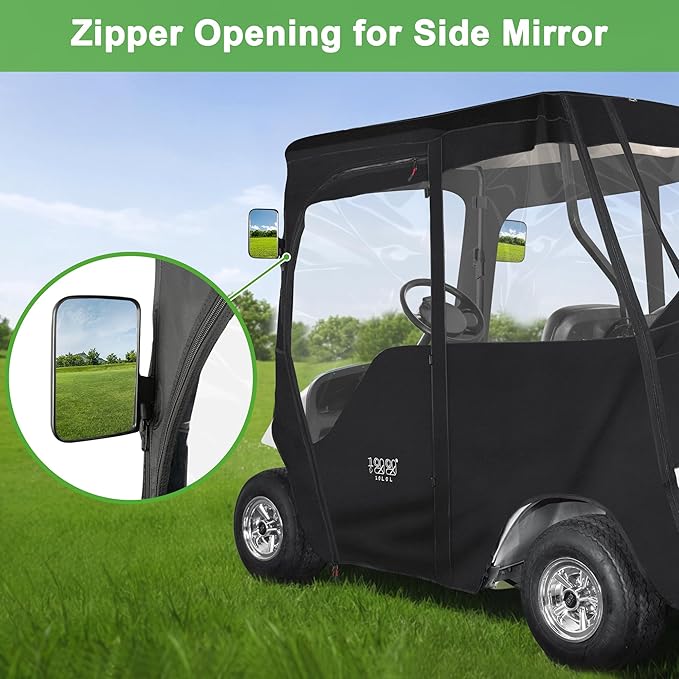 10L0L Golf Cart Deluxe Enclosure for EZGO TXT & RXV 2 Passenger, 4-Sided Clear PVC Window Rain Cover with Zipper Entry, Black