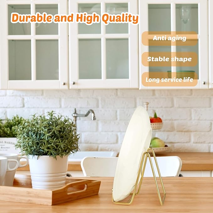 Mocoosy 2 Pack 4 Inch Gold Plate Stands for Display, Metal Square Wire Easel Stand, Plate Holder Display Stands, Picture Frame Stands for Display Photos, Decorative Platter, Book and Table Top Arts