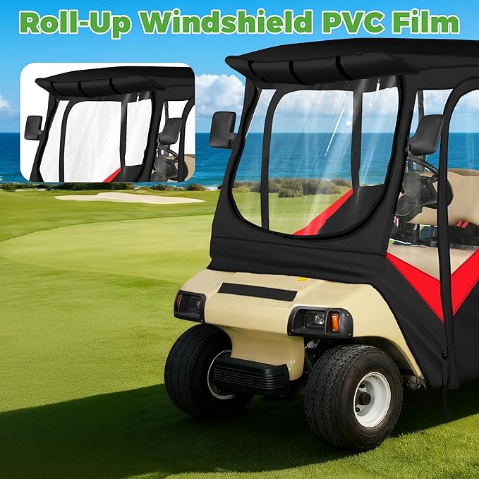 10L0L 4 Passenger Golf Cart Enclosure for Club Car DS Short Roof, 600D Waterproof Golf Cart Rain Cover, Heavy Duty Driving Enclosure, Snowproof Windproof, with Clear PVC Windows & Tail Light Panel
