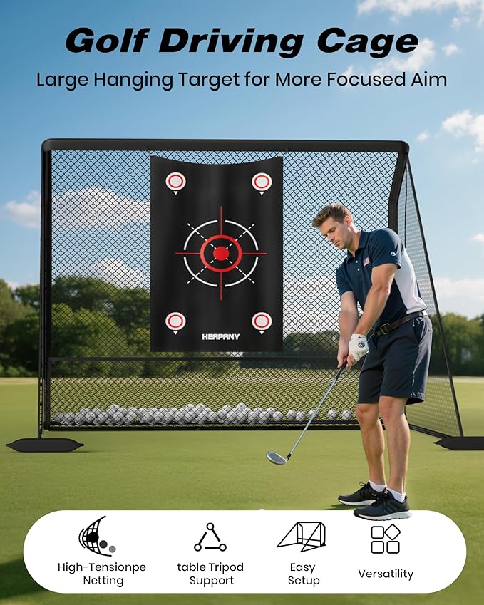Golf Practice Net, 10x7ft Heavy Duty Golfnets for Indoor/Outdoor Training, Portable Hitting Nets with Carry Bag, Ideal Golfs Training Aid for Golfers Backyard Driving Chipping Swing