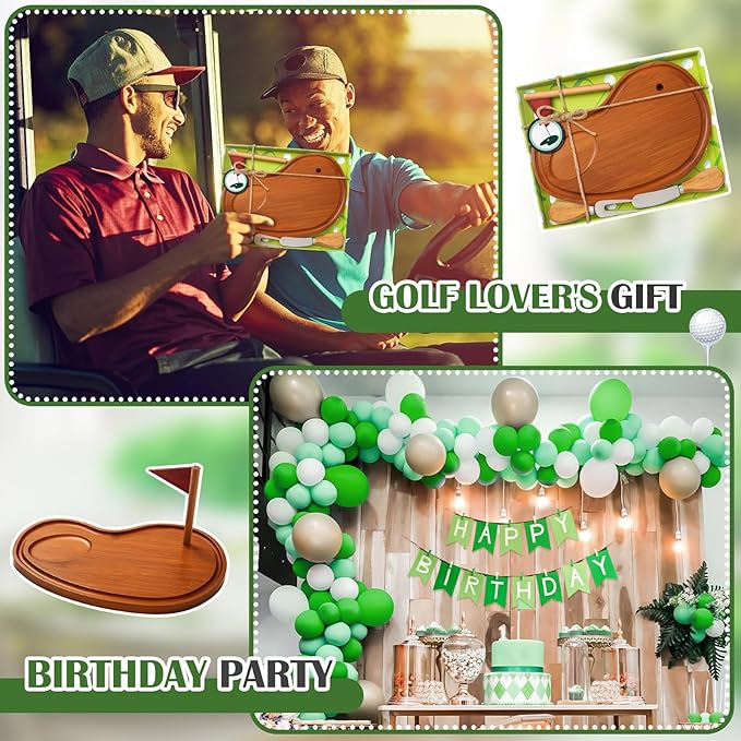 Golf Cheese Board Gift Set Party Favor Prizes Charcuterie Wood Board with Knives and Box for Dad Grandpa Party Tournament Game(Carbonized Bamboo Wood, Golf)