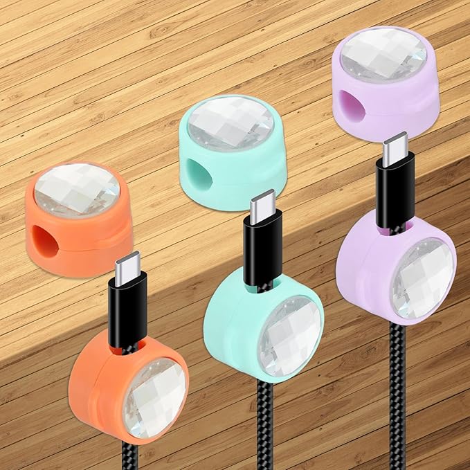 PATIKIL Cable Organizer Holder, 6Pcs Magnetic Spring Desk Cable Management Clips Adhesive Cord Keeper for Office Desktop Wall, Orange/Blue/Purple