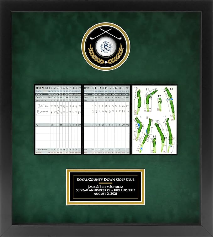 Universal Golf Achievement, Event, Award Display Case Frame for Ball, Scorecard, Photo & Printed Graphic Info Insert (Elite, 3 Components)