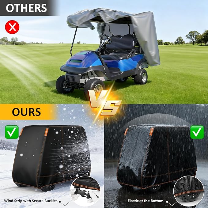 Falafa Golf Cart Cover 4 Passenger, Heavy Duty 420D Waterproof All Weather Protection, Universal Fit for EZGO Club Car Yamaha with Storage Bag & Reflective Strips