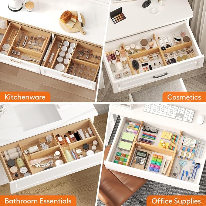 Lifewit 5 Pack 4" High Bamboo Drawer Dividers, 12-16" Adjustable Drawer Organizers for Clothes, Wood Dresser Drawer Divider, Expandable Deep Drawer Separators for Dresser, Kitchen, Bedroom, Bathroom