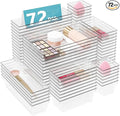 DCA 72 PCS Clear Plastic Drawer Organizers Set, 4-Size Versatile Bathroom and Vanity Organizer Trays, Storage Containers for Makeup, Jewelries, Bedroom，Kitchen Utensils and Office