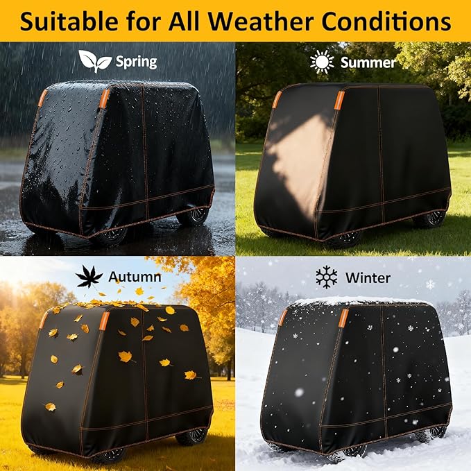Falafa Golf Cart Cover 6 Passenger, Heavy Duty 420D Waterproof All Weather Protection, Universal Fit for EZGO Club Car Yamaha with Storage Bag & Reflective Strips