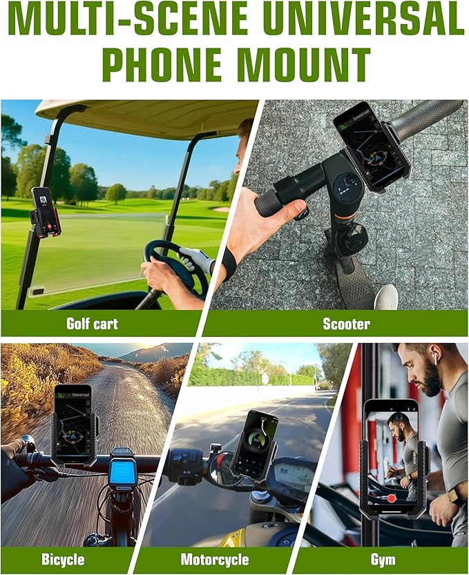 XEEP Golf Cart Phone Holder Mount, 3s Phone Clip Install, 1s Lock & Release, 360° Rotation Golf Phone Holder for Ezgo Club Car Yamaha, Golf Cart Accessories for All 4.5-7" Smartphones