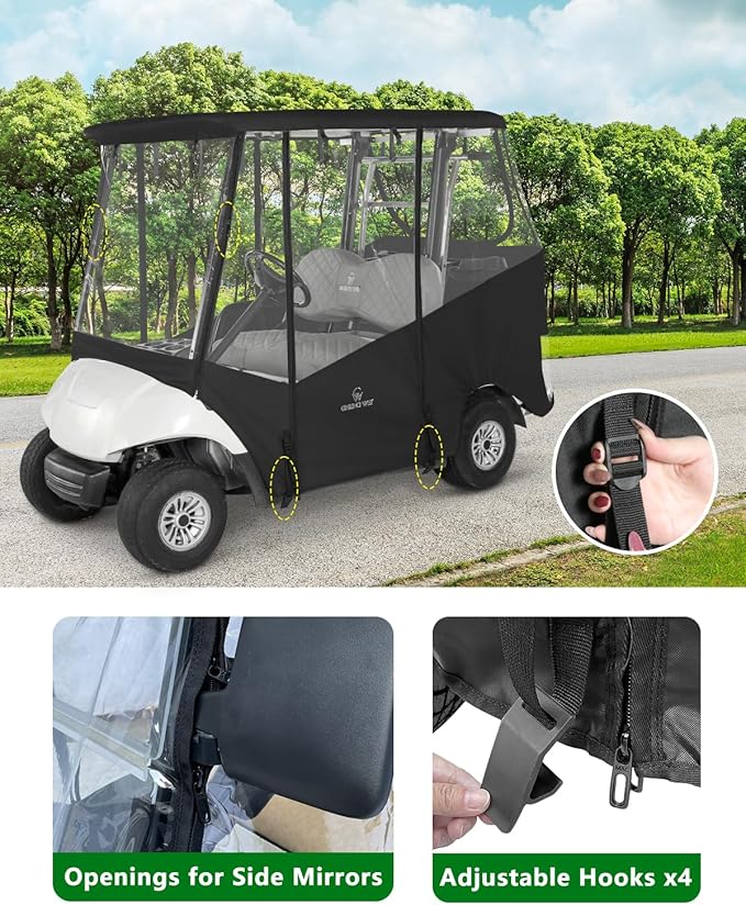 Golf Cart Enclosure 2 Passenger for Yamaha G29/Drive 2,600D Clear Rain Cover Driving Winter Enclosure 2 Seater,Roll Up 4 Sided Transparent Windows Door with Heavy Duty Zipper,Side Mirrors Openings