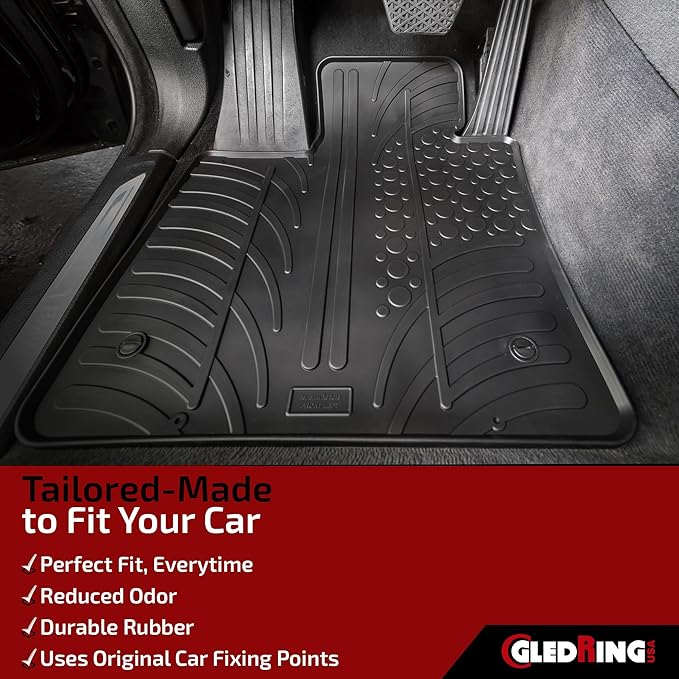 Gledring USA Custom Fit All-Weather Rubber Floor Mats Intended for Volkswagen CC 2009-2017, No Trimming Required, Tailored Custom Fit, Protects from Rain, Mud, & Snow.