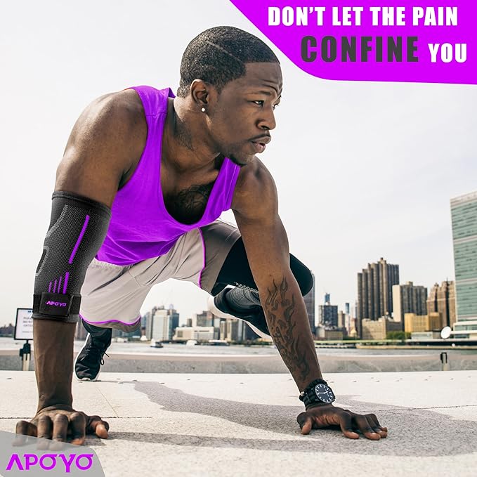 APOYO Elbow Brace for Tendonitis and Tennis Elbow, Elbow Compression Sleeve, Elbow Brace for Women and Men w/ Adjustable Strap for Tennis Elbow Relief, Weightlifting, Arthritis, Workouts, Reduce Joint Pain During Fitness Activity (Purple (Pair), Medium)