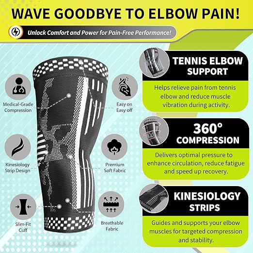 BLITZU Elbow Compression Sleeve for Tendonitis 2 Pack, Tennis Elbow Brace Support for Men and Women Golfers Elbow Pain Relief, Arthritis, Bursitis, Arm Brace for Workout, Weightlifting Black S