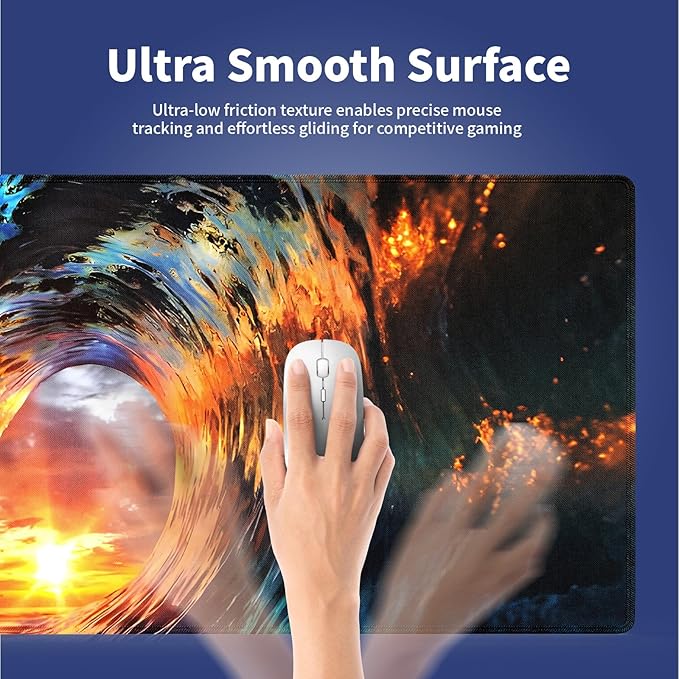 Wknoon. Extra Large Gaming & Office Mouse Pad (31.5" x 11.8") – Huge Ocean Wave Sunset Sea Landscape, Premium Anti-Slip XXL Desk Mat with Durable Stitched Edges