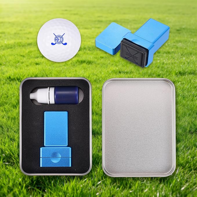 Golf Ball Stamp Personalized Marker - Premium Metal Custom Golf Ball Stamp - Quick-Dry Ink Monogram Identifier - Unique Golfing Accessories Gifts for Men Dad (Blue)