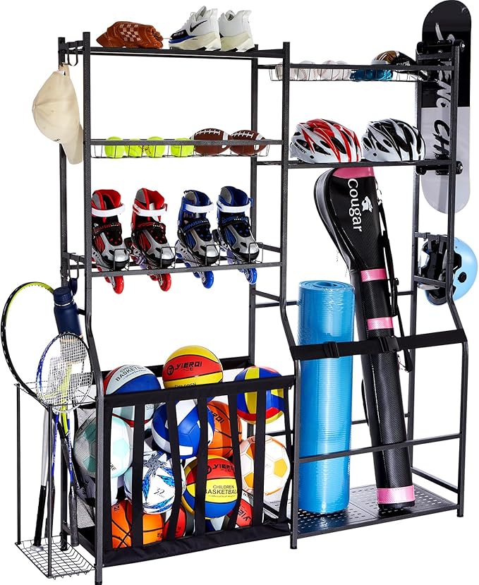 VEVOR Golf Bag Organizer, Golf Bag Storage Rack Stand Holder, Sports Equipment Storage Rack, Golf Storage Organizer for Garage, Sports Gear, Toys Storage Rack Hooks
