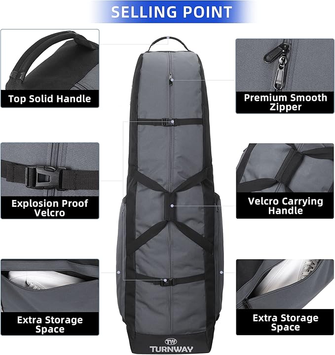 Foldable Padded Golf Travel Bag, Heavy Duty 900D Polyester Golf Club Bag Waterproof Golf Carry Bag Cart Bag with Wheels, Soft-Sided Spacial Size for Golf Gear Transportation