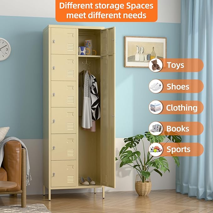 METAN Metal Locker for School Office Gym Bedroom, 8 Doors Steel Storage Locker Cabinet for Employees, Industrial Storage Locker, Assembly Required (Camel)