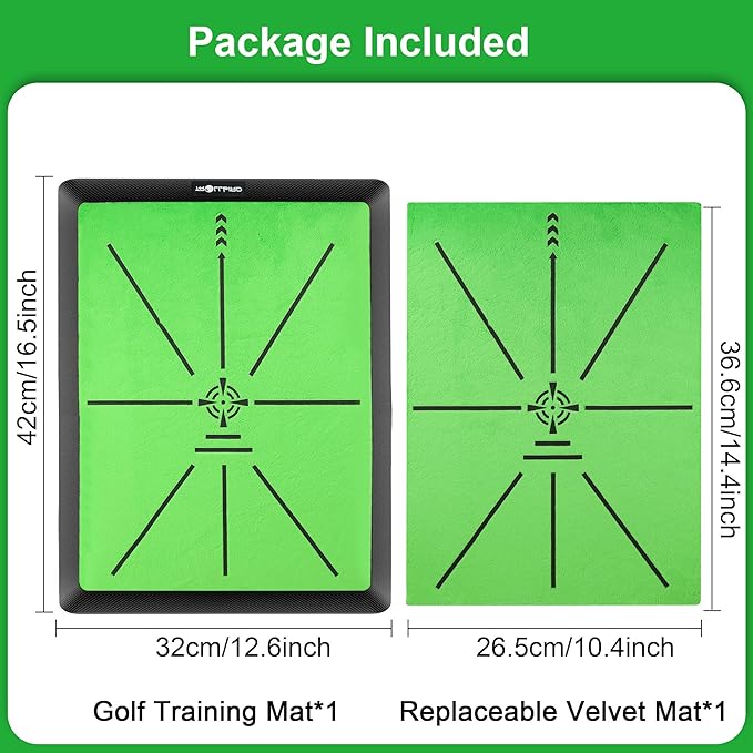Golf Hitting Mat Golf Training Accessories for Swing Path Feedback 16.5"x12.5" with Replaceable Velvet Mat Practice Trainer Matt for Men Women Kids