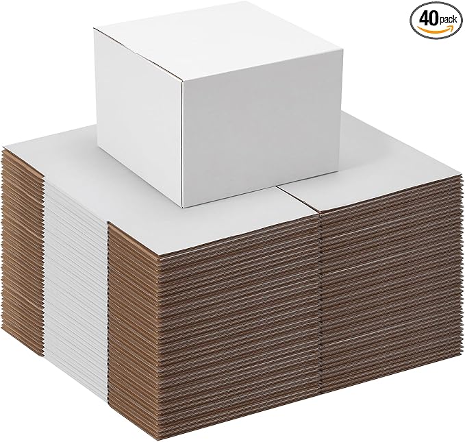7x7x5 Shipping Boxes Set of 40, White Kraft Corrugated Cardboard Boxes Mailers for Packaging, Small Moving Box(17.8x17.8x12.7 cm)